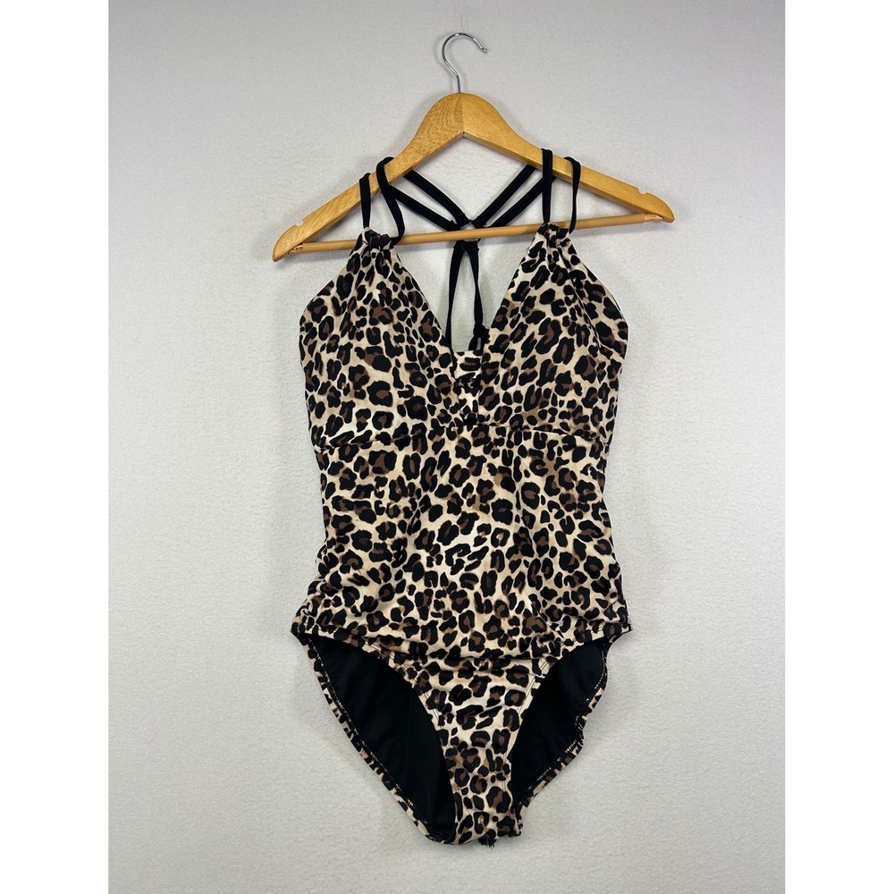 Mob Boss Wife Time and Tru 1X Brown Leopard Strappy Back One Piece Swimsuit
